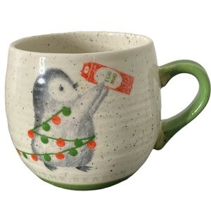 NWOT Anthropologie Dear Hancock Christmas Holiday Penguin Eggnog Coffee Mug